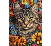 MAXBYE Cat Diamond Painting Kits, 5D Flowers Diamond Art Kits Round Full Drill Crystal Cross Stitch for Adults Beginner, DIY Gem Art Craft Home Wall Decor Holiday Gifts 30x40cm