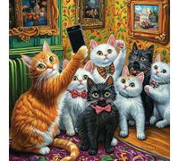 MAXBYE Cats Diamond Painting Art Kits Adults, DIY Retro Living Room Round Diamond Art Full Drill Kits, 5D Gem Cross Stitch Easy Kits for Beginner Crystal Art Crafts Home Wall Decor 12x12 Inch