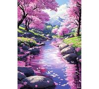 MAXBYE Cherry Blossom Diamond Painting Kits, Diamond Art Kits for Adults | 5D DIY Stream Gem Art Cross Stitch for Beginner, Diamond Painting Full Drill Crystal Craft Gifts Home Wall Decor 30x40cm