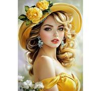 MAXBYE Diamond Painting 5D Diamond Art Kits, Beautiful Woman Round Full Drill Gem Art Cross Stitch for Adults Beginner, DIY Yellow Flowers Crystal Craft Gifts Home Wall Decor 30x40cm