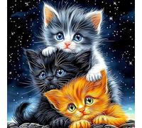 MAXBYE Diamond Painting Cat Kits for Adults, 5D Three Cute Kittens Diamond Art Kits DIY Full Drill Animal Gem Art for Beginner, Crystal Cross Stitch Craft for Home Wall Decor Holiday Gifts 30x30cm