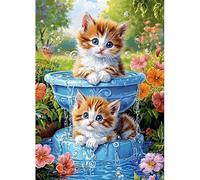 MAXBYE Diamond Painting Kits for Adults, 5D Two Kittens Diamond Art Kits DIY Full Drill Fountain Gem Art for Beginner, Flowers Crystal Cross Stitch Craft for Home Wall Decor Holiday Gifts 30x40cm