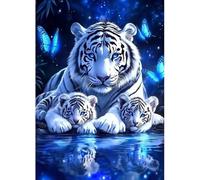 MAXBYE Diamond Painting Kits for Adults, 5D White Tiger Diamond Art Kits DIY Full Drill Animal Gem Art for Beginner, Blue Butterfly Crystal Cross Stitch for Home Wall Decor Holiday Gifts 30x40cm