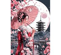 MAXBYE DIY 5D Diamond Painting Arts Kits for Adults, Japanese Lady Diamond Art Kits Full Drill Crystal Pictures Arts Crafts Moon Diamond Cross Stitch Painting Home Wall Decor Birthday Gift 30x40 cm