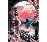 MAXBYE DIY 5D Diamond Painting Arts Kits for Adults, Japanese Woman Landscape Diamond Art Kits Full Drill Crystal Pictures Arts Crafts Diamond Cross Stitch Painting Home Wall Decor Gift 30x40 cm