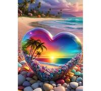 MAXBYE DIY Crystal Love Heart Stone Diamond Painting Kit, Beach Landscape Diamond Art Kits Adults, 5D Full Drill Diamond Dots Paintings, Diamond Art Crafts Canvas Painting Home Wall Decor 12x16 Inch