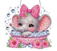 MAXBYE Elephant Diamond Art Hanging Kits for Adults, Pink Flowers Diamond Painting Hanging Ornaments with Chain, DIY Special Shaped Gem Pendant Kit Crystal Craft Gifts for Wall & Window Decor 20x20cm