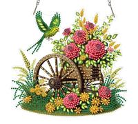 MAXBYE Green Bird Diamond Art Hanging Kits for Adults, Red Rose Diamond Painting Hanging Ornaments with Chain, DIY Special Shaped Gem Pendant Kits Crystal Craft Gifts for Wall & Window Decor 20x20cm