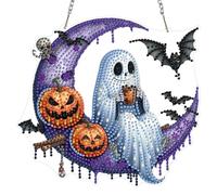 MAXBYE Halloween Diamond Art Hanging Kits for Adults, Ghost Diamond Painting Pendant with Chain, DIY Special Shaped Moon Gem Hangings Crystal Craft Gifts for Home Decor 20x20cm