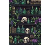 MAXBYE Halloween Diamond Art Kits for Adults, Skull & Flowers 5D Diamond Painting Beginners, Magic Bookshelf DIY Full Drill Diamond Painting Gem Art Crystal Craft Gifts for Home Wall Decor 30x40cm