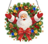 MAXBYE Hanging Diamond Art Christmas, DIY Santa Claus Diamond Painting Kits | Wreath Adults Diamond Art Ornaments with Chain, Special Shaped Rhinestone Pendant for Window Home Wall Door Decor 20x20cm