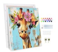MAXBYE Paint by Numbers for Adults with Frame, Giraffes Painting Numbers Kits on Canvas for Beginners, Flowers DIY Adult Pigment Paint for Home Wall Decor Art Crafts Gifts 30x40 cm