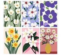 MAXBYE Paint by Numbers Kits for Adults Beginners, 6 Packs Flowers Painting by Number Without Frame, Easy Oil Painting Kits on Canvas Acrylic Pigment Home Wall Decor Holiday Gifts 20x30 cm