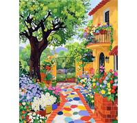 MAXBYE Paint by Numbers Kits for Adults, Flowers Painting by Numbers on Canvas, Courtyard View DIY Colors Oil Painting with Paint Brushes Acrylic Pigment, Home Decor Gifts Without Frame 40x50 cm