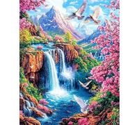 MAXBYE Paint by Numbers Kits for Adults, Landscape Painting by Numbers on Canvas, Waterfall Flowers Oil Colors Painting with Paint Brushes Acrylic Pigment, Home Decor Gifts Without Frame 40x50 cm