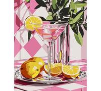 MAXBYE Paint by Numbers Kits for Adults, Pink Cocktail Painting by Number on Canvas for Beginners, Lemon Oil Painting with Paint Brushes Acrylic Pigment Home Wall Decor Gifts Without Frame 40x50 cm