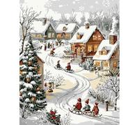 MAXBYE Painting by Numbers Kits for Adults, Christmas Winter Scenery Paint by Number on Canvas, Easy Oil Painting Acrylic Pigment Drawing Home Wall Decor Gifts Without Frame 40x50 cm
