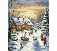 MAXBYE Painting by Numbers Kits for Adults, Christmas Winter Scenery Paint by Number on Canvas, Snowman Easy Oil Painting Acrylic Pigment Drawing Home Wall Decor Gifts Without Frame 40x50 cm
