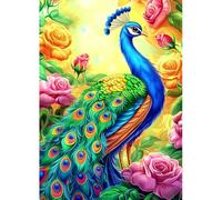 MAXBYE Peacock Diamond Painting Art Kits Adults, DIY Flowers Round Diamond Art Full Drill Kits, 5D Gem Cross Stitch Easy Kits for Beginner Crystal Art Crafts Home Wall Decor 12x16 Inch