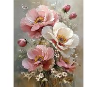 MAXBYE Pink Peony Paint by Numbers Kits, DIY Painting by Numbers for Adults | High-Definition Canvas Printing with 3 Brushes and Paint Brushes Acrylic Pigment, Home Wall Decor Gift Frameless 16x20 inch