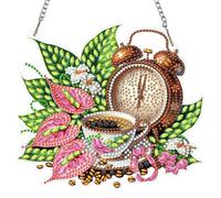 MAXBYE Red Flower Diamond Art Hanging Kits for Adults, Clock Diamond Painting Hanging Ornaments with Chain, DIY Special Shaped Gem Pendant Crystal Art Craft Gifts for Home Wall & Window Decor 20x20cm