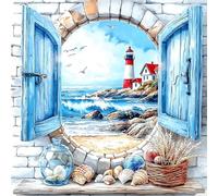 MAXBYE Seaside Town Diamond Painting Art Kits Adults, DIY Lighthouse Round Diamond Art Full Drill Kits, 5D Gem Cross Stitch Easy Kits for Beginner Crystal Art Crafts Home Wall Decor 12x12 Inch