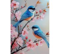 MAXBYE Two Blue Birds Diamond Painting Kits, 5D Pink Flower Diamond Art Kits Round Full Drill Crystal Cross Stitch for Adults Beginner, DIY Gem Art Craft Home Wall Decor Creative Gifts 30x40cm