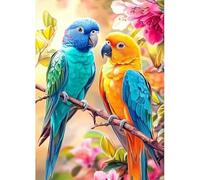 MAXBYE Two Parrots Diamond Painting Kits, Flowers 5D Diamond Art Kits Round Full Drill Crystal Cross Stitch for Adults Beginner, DIY Gem Art Craft Home Wall Decor Gifts 30x40cm