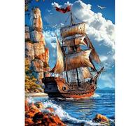 MAXBYE Vintage Galleon Diamond Painting Kits, 5D Diamond Art Kits for Adults, DIY Gem Art Cross Stitch for Beginner, Diamond Painting Full Drill Crystal Craft Gifts Home Wall Decor 30x40cm