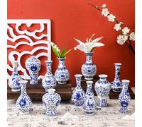 Maxcheck 12 Pcs Small Blue and White Vase Mini Porcelain Chinoiserie Bud Vase Vintage Ceramic Oriental Handmade Chinese Flower Jardiniere for Home Office Shelf Table Centerpieces Decor(Classic)