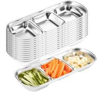 Maxcheck 12 Pcs Soy Sauce Dish Stainless Steel Divided Dip Bowls Korean 3 Compartment Sauce Plate Seasoning Dipping Condiment Tray for BBQ Vinegar Spice Salt Sugar Flavor Home Restaurant (Silver)
