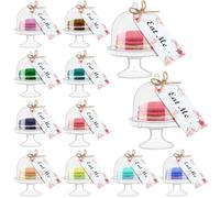 Maxcheck 12 Set Mini Cake Stand with Lid Plastic Cupcake Stand Plate Dome Cover Tea Party Cake Dome Clear Dessert Tray Display Stand with Eat Me Tags for Birthday Wedding Party Supplies
