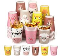 Maxcheck 120 Count Farm Animal Birthday Decoration Cups 9 oz Disposable Paper Cups Cute Drink Pig Sheep Chicken Duck Horse Cow Farm Theme Birthday Party Supplies