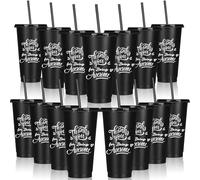 Maxcheck 15 Pcs Black Employee Appreciation Gifts Bulk for Men Team Valentine Appreciation Gift Cups Plastic Tumbler with Straw Lid Thank You for Being Awesome for Staff Office Coworkers(24 oz)