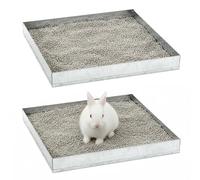 Maxcheck 2 Pack Galvanized Steel Rabbit Litter Box Pan 24 x 24 x 2.75 Inch Heavy Duty Large Bunny Litter Dropping Pan Waterproof Waste Tray for Rabbit Cage Dog Hamster Hedgehog Guinea Pig Chinchillas