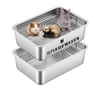 Maxcheck 2 Pcs Large Rabbit Litter Box, Stainless Steel Rabbit Litter Pan with 2 Grids, High Side Bunny Toilet Tray Potty Training Pan for Rats, Ferret, Bunny, Guinea Pig (17.7''l X 13.7''w X 3.94''h)