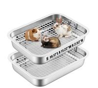Maxcheck 2 Pcs Rabbit Litter Box, Stainless Steel Rabbit Litter Pan with 2 Grids, High Side Bunny Toilet Tray Potty Training Pan for Rats Ferret Bunny Guinea Pig(S 14.2''L x 11.2''W x 2.5''H)