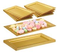 Maxcheck 24 Pcs Gold Plastic Serving Tray Platter Set 14 x 7.5 Inches Gold Lace Rim Serving Trays for Food Dessert Fruit Cupcake Weddings Table Parties Display