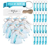 Maxcheck 25 Baby Shower Bottle Opener Sets Includes It's a Boy Keychain, Blue Keychains with Bottle Opener, Baby Shower Thank You Tags and Organza Bags, Gifts for in