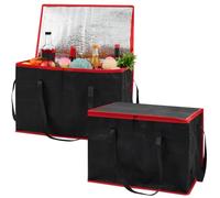 Maxcheck 2pcs Insulated Food Delivery Bag XXXL Large Capacity Hot Cold Grocery Tote Bag Reusable Warming Cooler Pizza Catering Carrier for Commercial Travel Lunch Shopping Gifts (Red Edge)