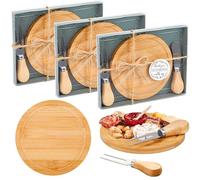 Maxcheck 3 Sets Baby Shower Bridal Game Prizes for Winners Round Cheese Board Set Wood Mini Charcuterie Board with Knives and Forks Bulk Thank You Card with Gift Box for Guests Wedding Favor (Bamboo)
