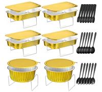 Maxcheck 30 Pcs 6 Sets Disposable Chafing Dishes Buffet Server Food Warmer Chafing Dish Set for Party with Rectangle and Round Chafer Trays, Utensils, Buffet Stand for Parties Events