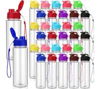 Maxcheck 30 Pieces 17 oz Plastic Water Bottle Bulk with Handle Strap Lightweight Leakproof Drink Flip Top Bottles for Adults Fitness Gym (Multicolored)