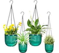Maxcheck 4 Pcs 6.5'' 4.5'' Self Watering Hanging Planter Hanging Flower Pots for Indoor Plants Plastic Hanging Plant Pot Indoor Outdoor Hanging Basket Planter Plant Hanger with Drainage Hole and Hooks
