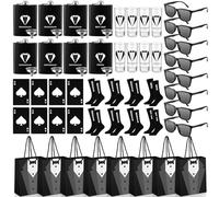 Maxcheck 48 Pcs Groomsmen Gifts Set Groomsmen Proposal Bags with 8 Tuxedo Flask 8 Shot Glasses 8 Poker Card Beer Bottle Opener 8 Sunglasses 8 Bags 8 Pair Socks for Wedding Party