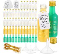Maxcheck 50 Pack Wedding Mini Liquor Bottles Set 1.7 Oz Airtight Plastic Spirit Bottle with Golden Cap, Funnels, Thank You Tags and Elastic Lanyards Mini Shot Bottles for Guests Bridal Party