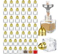 Maxcheck 50 Pcs 0.5 oz Mini Salt and Pepper Shakers Salt and Pepper Grinder Set and 2 Funnels, Glass Body, Cube Shape, Tone Tops for Wedding Party (Gold)
