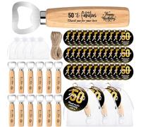 Maxcheck 50 Sets 50th Birthday Party Favors for Guests Bottle Opener Wooden Beer Thank You Cards Organza Bags 1 Jute Twine Anniversary Souvenirs Gifts Supplies (LNY-Maxcheck-89)