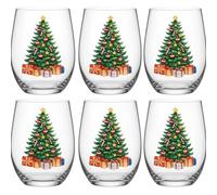 Maxcheck 6 Pack 18 oz Christmas Tree Wine Glasses Set Christmas Stemless Wine Glasses Fall Party Drinking Cups Clear Drinking Tumbler for Homes and Bars for Party Gift