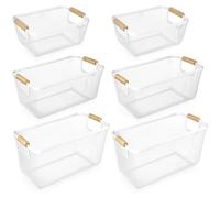 Maxcheck 6 Pack 3 Size Metal Wire Baskets Wooden Handles Steel Mesh Storage Bins Organizer Containers Gift for Home Cabinets Closet Kitchen Food Fruit Freezer Storage Rectangle (White)